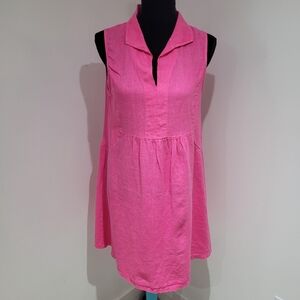 Terzo Millenio 100% Linen Collared Sleeveless Mini Dress Size Medium Bright Pink